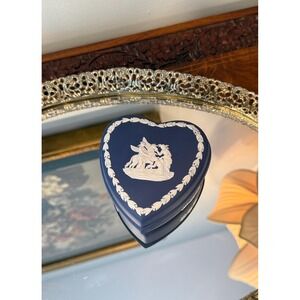 Vintage Wedgwood Blue Jasperware Heart Trinket Box, Jewelry Box Gift